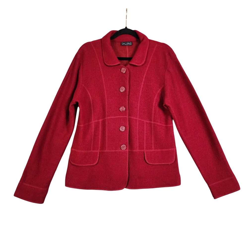 Jane Ashley Womens Red Wool Blend Button Front Cardigan Jacket Size XL Knit